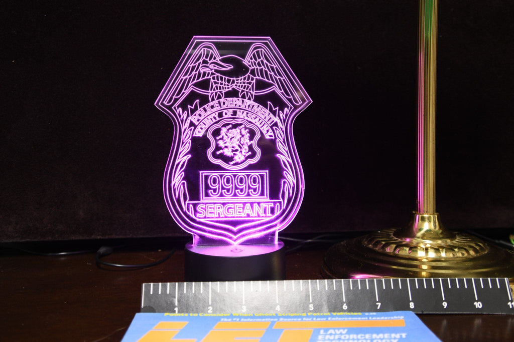 NYPD, Nassau and Suffolk Police Sergeant Badge Gift Light LED Light PremierDisplayInc Nassau SGT. w/#s 