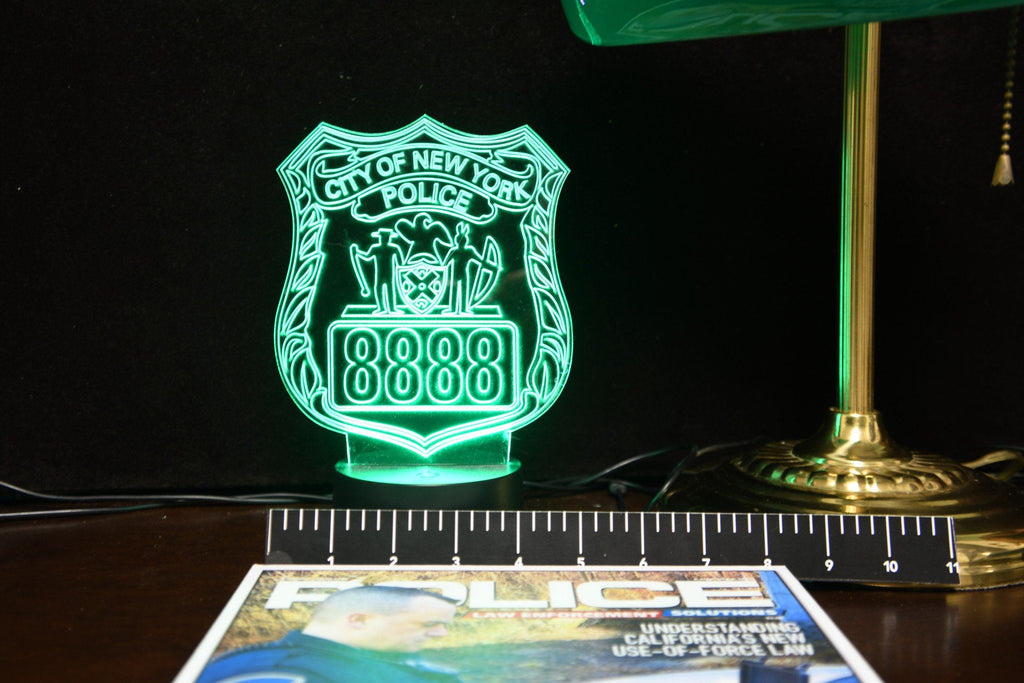 NYPD, Nassau & Suffolk Police Badge w/Numbers Gift Light LED Light PremierDisplayInc NYPD w/#s 