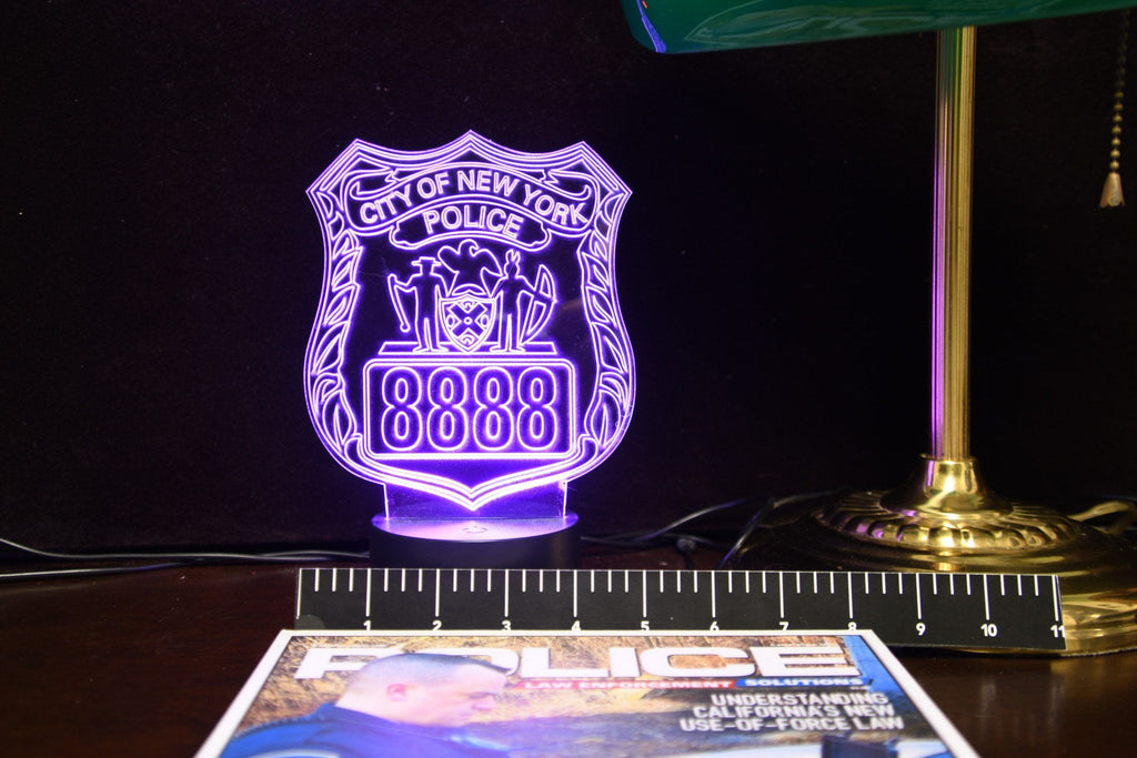 NYPD, Nassau & Suffolk Police Badge w/Numbers Gift Light LED Light PremierDisplayInc 