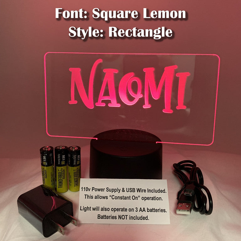 Custom Made Personalized Name LED Night Light with Power Adapter ...